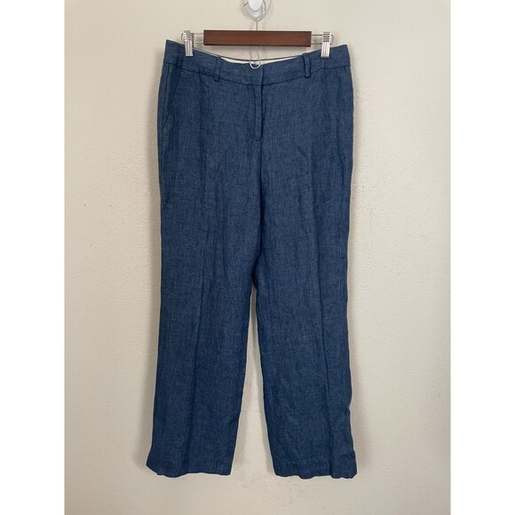 Talbots Womens Heritage Italian Linen Pants Size 6 Blue Straight Leg Mid Rise - Picture 1 of 8